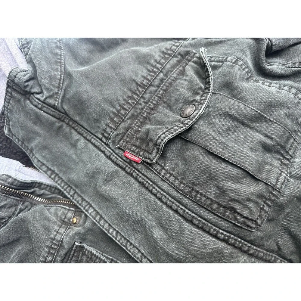 Levi Strauss & Co Mens Hooded Lined Military Jacket Full Zip Snap XS olive Green